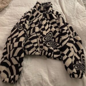 Urban Outfitters Olivia Sherpa Fleece Zip Up Jacket Butterfly